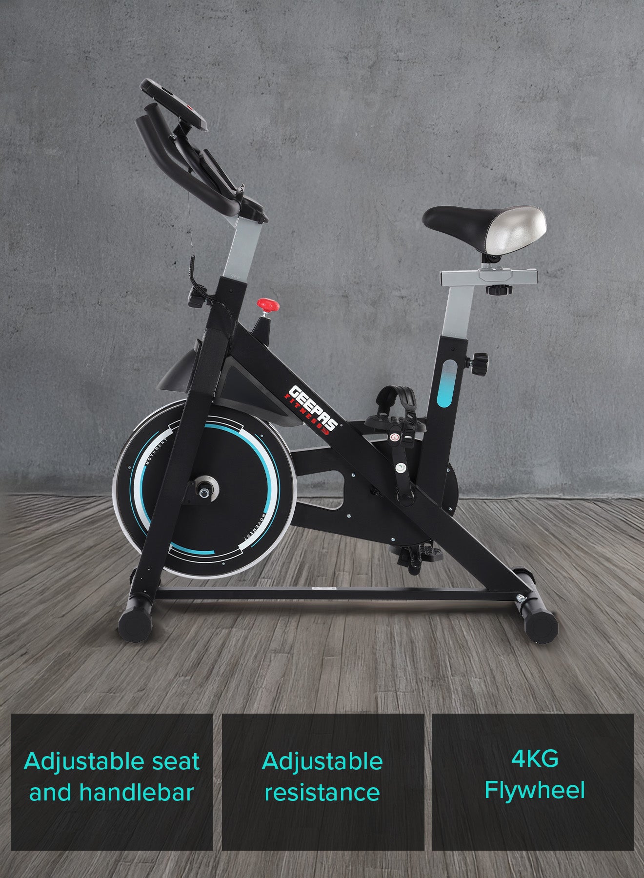 Geepas Spin Bike- GFT90004/ Low Noise, with Emergency Break and