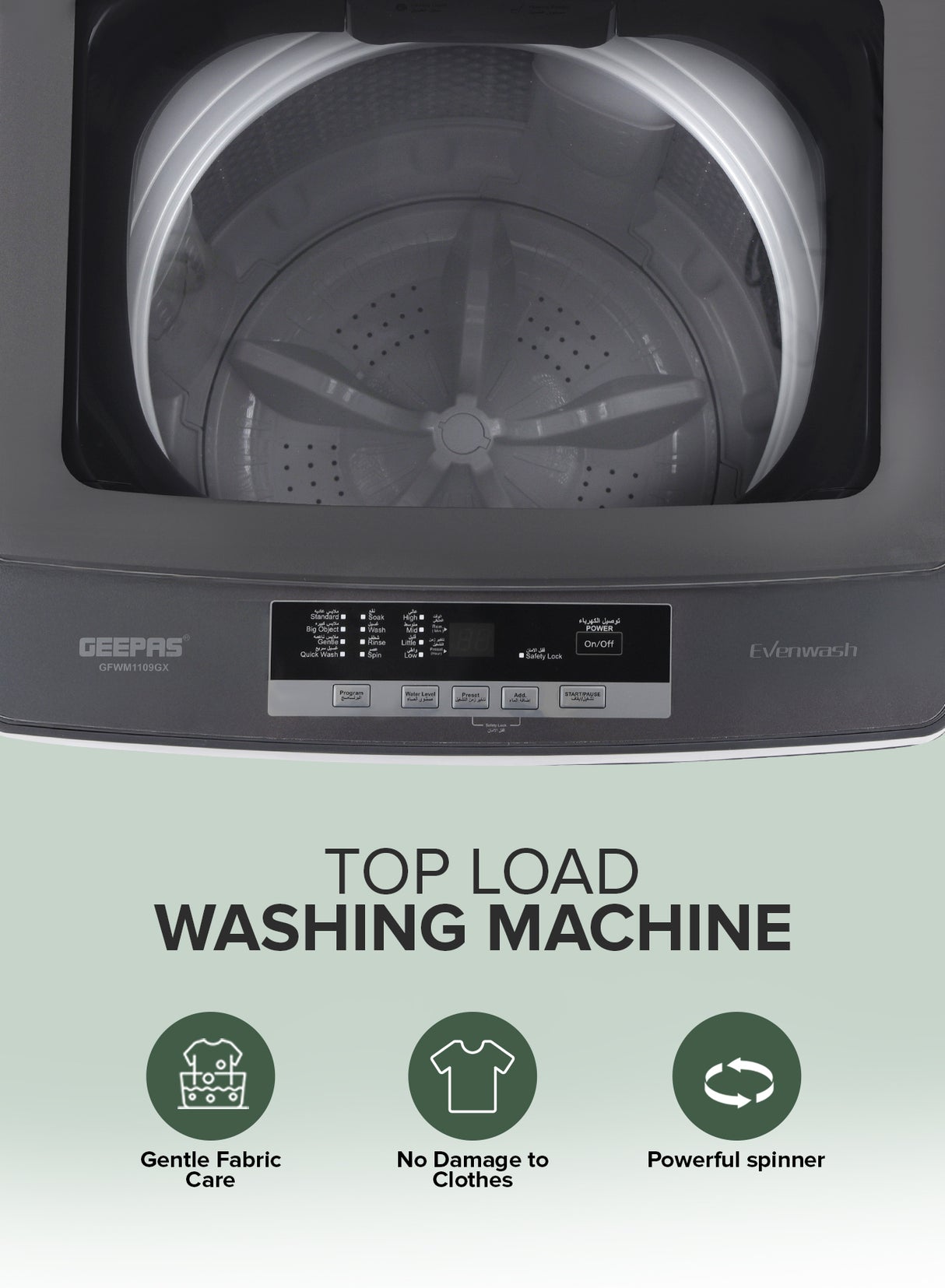 Geepas GFWM7800LCQ Fully Automatic Top Load Washing Machine 7KG - Stainless Steel Inner Basket - IMD Controls | Auto Off Memory Power with Auto Balancing |1 Year warranty