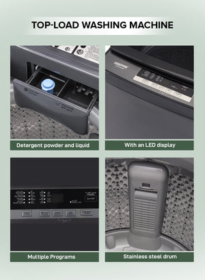 Geepas GFWM7800LCQ Fully Automatic Top Load Washing Machine 7KG - Stainless Steel Inner Basket - IMD Controls | Auto Off Memory Power with Auto Balancing |1 Year warranty