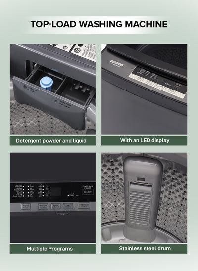 Geepas GFWM7800LCQ Fully Automatic Top Load Washing Machine 7KG - Stainless Steel Inner Basket - IMD Controls | Auto Off Memory Power with Auto Balancing |1 Year warranty