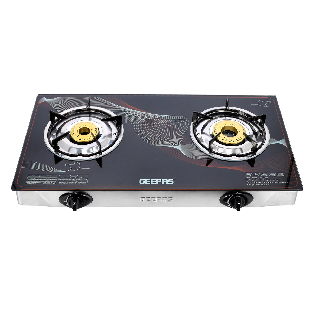 Geepas Gas Cooker GGC31027 | 2-Burner, Tempered Glass