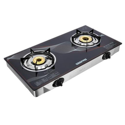 Geepas GGC31027 Gas Cooker | 2 High-Efficiency Brass Burners with Tempered Glass Top| Automatic Ignition| Strong & Durable Design| Easy to Clean| 2 Years Warranty