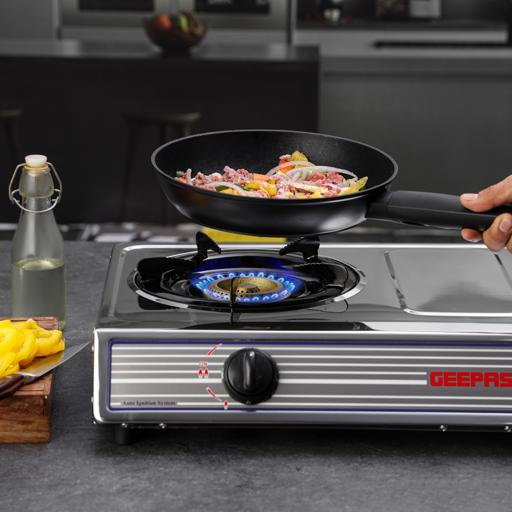 Geepas GGC31031 Stainless Steel Gas Cooker | 2 Powerful Cast Iron Burners with Auto Ignition | Strong & Durable Stainless Steel Body | Easy to Clean |2 Years Warranty