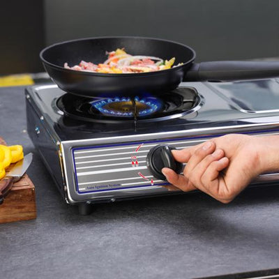 Geepas GGC31031 Stainless Steel Gas Cooker | 2 Powerful Cast Iron Burners with Auto Ignition | Strong & Durable Stainless Steel Body | Easy to Clean |2 Years Warranty