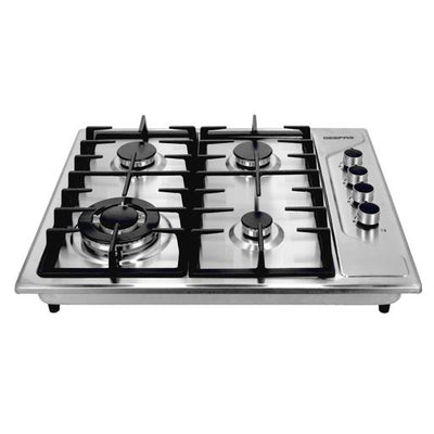 Geepas GGC31035 Stainless Steel Built-In Gas Hob | Italian Design Burners with Auto Ignition | Cast Iron Pan Support | Strong Stainless Steel Body | 2 Years Warranty