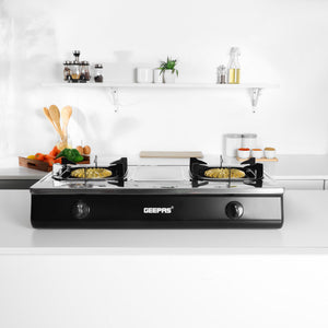 Geepas GGC31040 Stainless Steel Gas Cooker | Heavy Duty Brass Burners | Automatic Ignition System | Low Gas Consumption & Durable Pan Support for Modern Kitchens