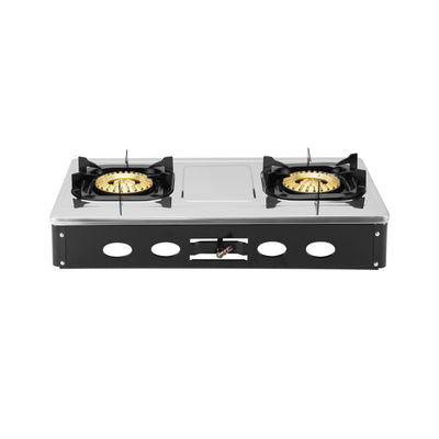 Geepas GGC31040 Stainless Steel Gas Cooker | Heavy Duty Brass Burners | Automatic Ignition System | Low Gas Consumption & Durable Pan Support for Modern Kitchens