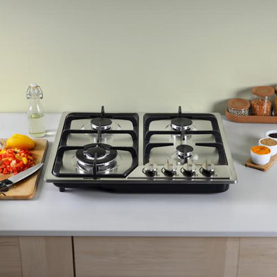 Geepas GGC31051FFD Built-in Stainless Steel Gas Hob | 4 High-Performance Burners | Auto Ignition System | Flame Failure Safety  | Durable Design | 2 Years Warranty