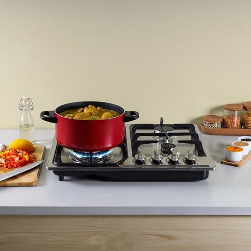 Geepas GGC31051FFD Built-in Stainless Steel Gas Hob | 4 High-Performance Burners | Auto Ignition System | Flame Failure Safety  | Durable Design | 2 Years Warranty