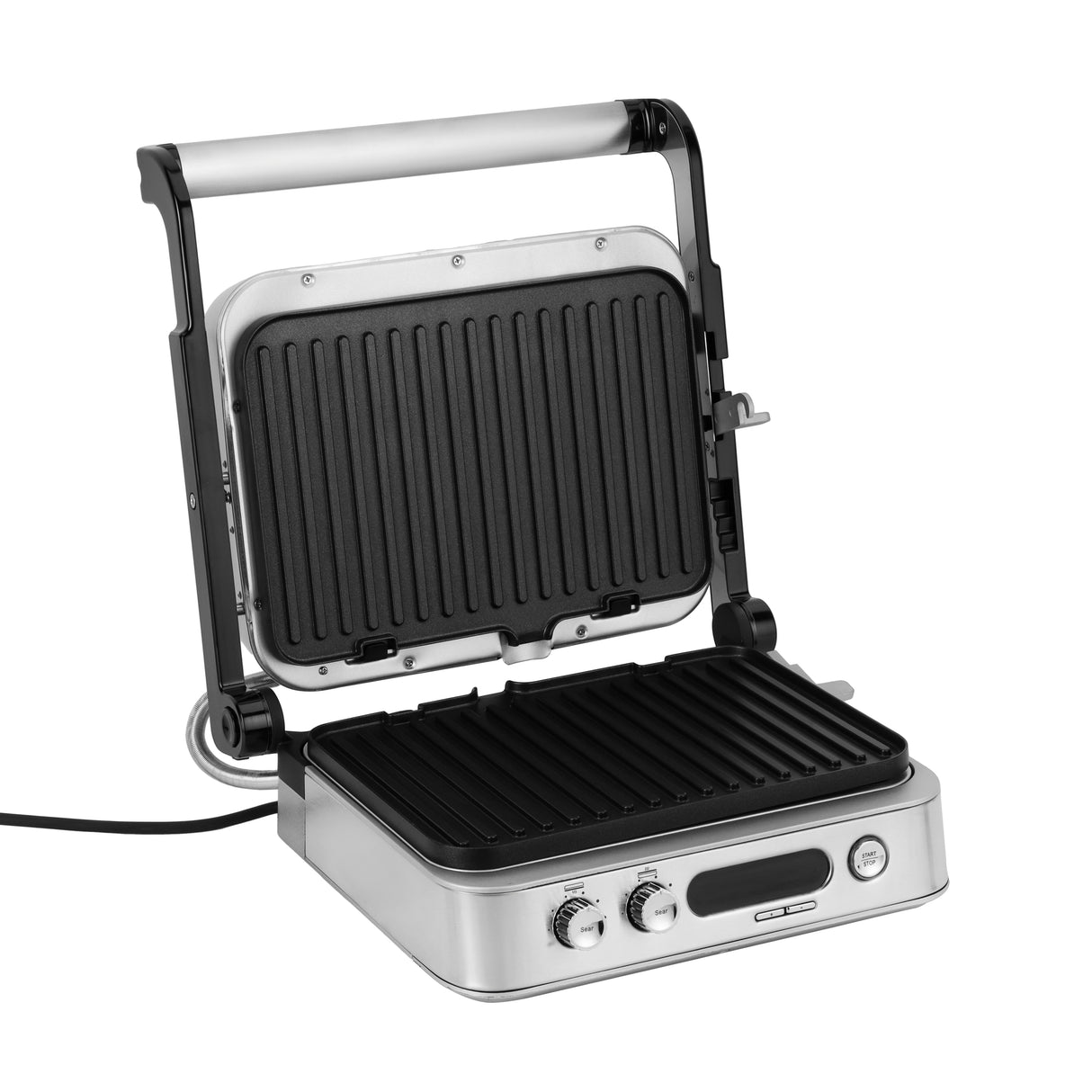 Geepas Digital Stainless Steel Grill Maker GGM36516 | LED Display | 60-Min Timer | Non-Stick Detachable Plates | 180° Flat Grill Opening | Fast Heating | Powerful 2170W