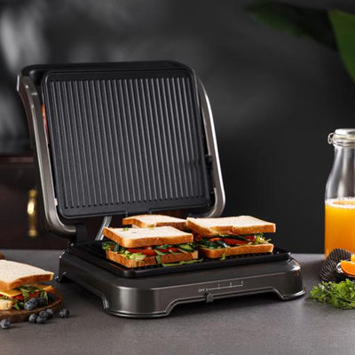 Geepas GGM36539 Grill Maker | 2000W | Stainless Steel Electric Grill with Adjustable Temperature Control| Non-Stick Plates| Drip Tray| Quick Heating| 2 Years Warranty