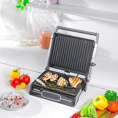 Geepas 2000 W 4-Slice Grill Maker- GGM36557/Non-Stick Plates for Easy Release /Digital Control Temperature with 9 Levels Manual Adjustable Height/Black, 2 Years Warranty