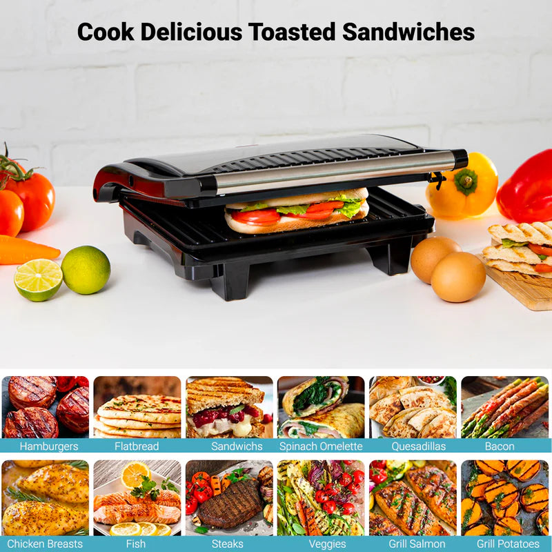 Geepas GGM5394 Stainless Steel Grill Maker | 1600W Powerful Grill with Adjustable Temperature Control | Non-Stick Plates| Easy to Clean| Durable Build| 2 Years Warranty