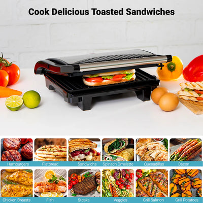 Geepas GGM5394 Stainless Steel Grill Maker | 1600W Powerful Grill with Adjustable Temperature Control | Non-Stick Plates| Easy to Clean| Durable Build| 2 Years Warranty