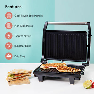 Geepas GGM5394 Stainless Steel Grill Maker | 1600W Powerful Grill with Adjustable Temperature Control | Non-Stick Plates| Easy to Clean| Durable Build| 2 Years Warranty