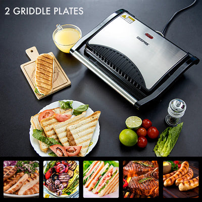 Geepas GGM5394 Stainless Steel Grill Maker | 1600W Powerful Grill with Adjustable Temperature Control | Non-Stick Plates| Easy to Clean| Durable Build| 2 Years Warranty