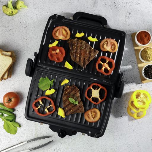Geepas Multifunction Grill Maker GGM5458 |Powerful Electric Grill with Non-Stick Plates| Adjustable Thermostat Control| Cool-Touch Handle| Easy Cleaning| 2 Years Warranty