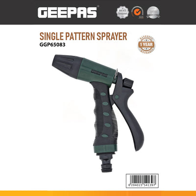 Geepas GGP65083 Single Pattern Garden Spray Nozzle with Ergonomic Grip | Trigger Lock | Universal Hose Connector | Durable Water Sprayer for Lawn Watering & Car Wash
