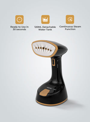 Geepas GGS25034 Handheld Garment Steamer |1240-1470W| 120ml Tank| 21g/min Continuous Steam |30s Heat-Up| Foldable| Stainless Steel Head| Travel-Friendly| 2 Years Warranty