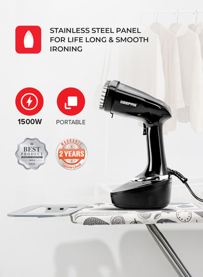 Geepas GGS25041 Handheld Garment Steamer | 1500W| 400ml Detachable Water Tank| 25g/min Steam | Stainless Steel Panel| Vertical Ironing| Fast Heat-Up| 2 Years Warranty