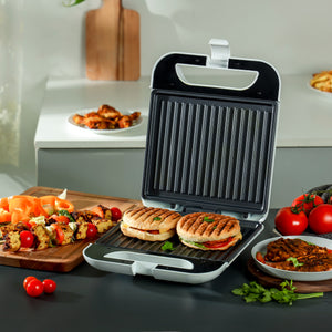 Geepas Grill Maker- GGT36548| Non-Stick Cooking Plates with Overheat Protection, Perfect for Grilling Vegetables, Chicken, Meat, etc| 4 Slice Capacity, 1400 W| White