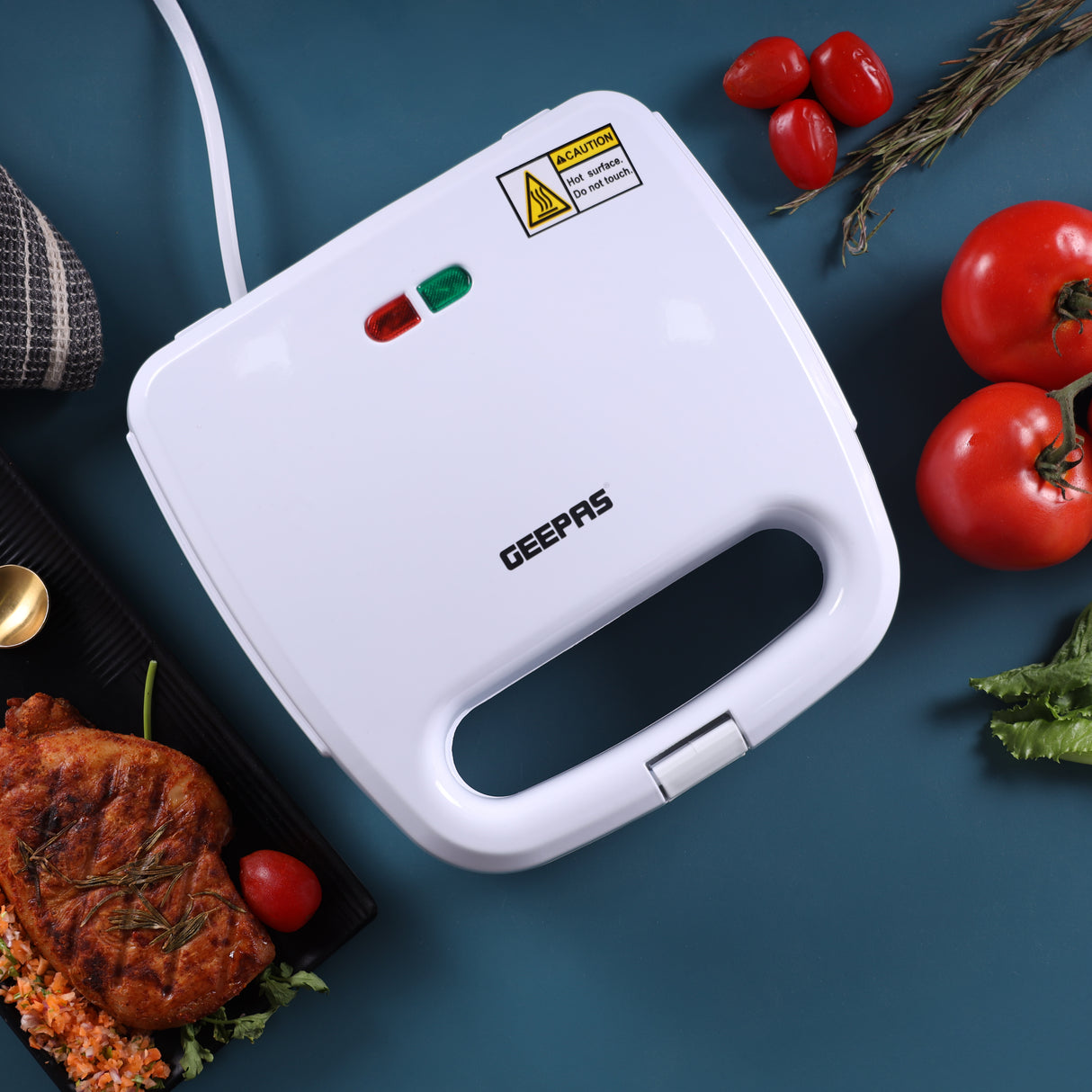 Geepas GGT686 Grill Maker | 750W Compact Electric Sandwich & Snack Maker with Non-Stick Cooking Plates| Power & Ready Indicator Lights| Easy to Clean| 2 Years Warranty