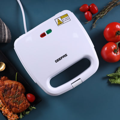 Geepas GGT686 Grill Maker | 750W Compact Electric Sandwich & Snack Maker with Non-Stick Cooking Plates| Power & Ready Indicator Lights| Easy to Clean| 2 Years Warranty