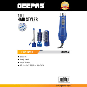 Geepas GH714 4-in-1 Hair Styler - 2 Speed Settings, Overheat Protection, 360 Swivel Cord & Cool Function - Multi-Functional Salon Hair Styler | 2 Years Warranty
