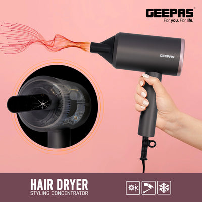 Geepas Hair Dryer, 1800W Cool Shot Function Dryer, GH86061 |  Portable Elegant Hair Dryer for Frizz Free Styling | Durable and Lightweight | 2 Speed and 2 Heat Settings
