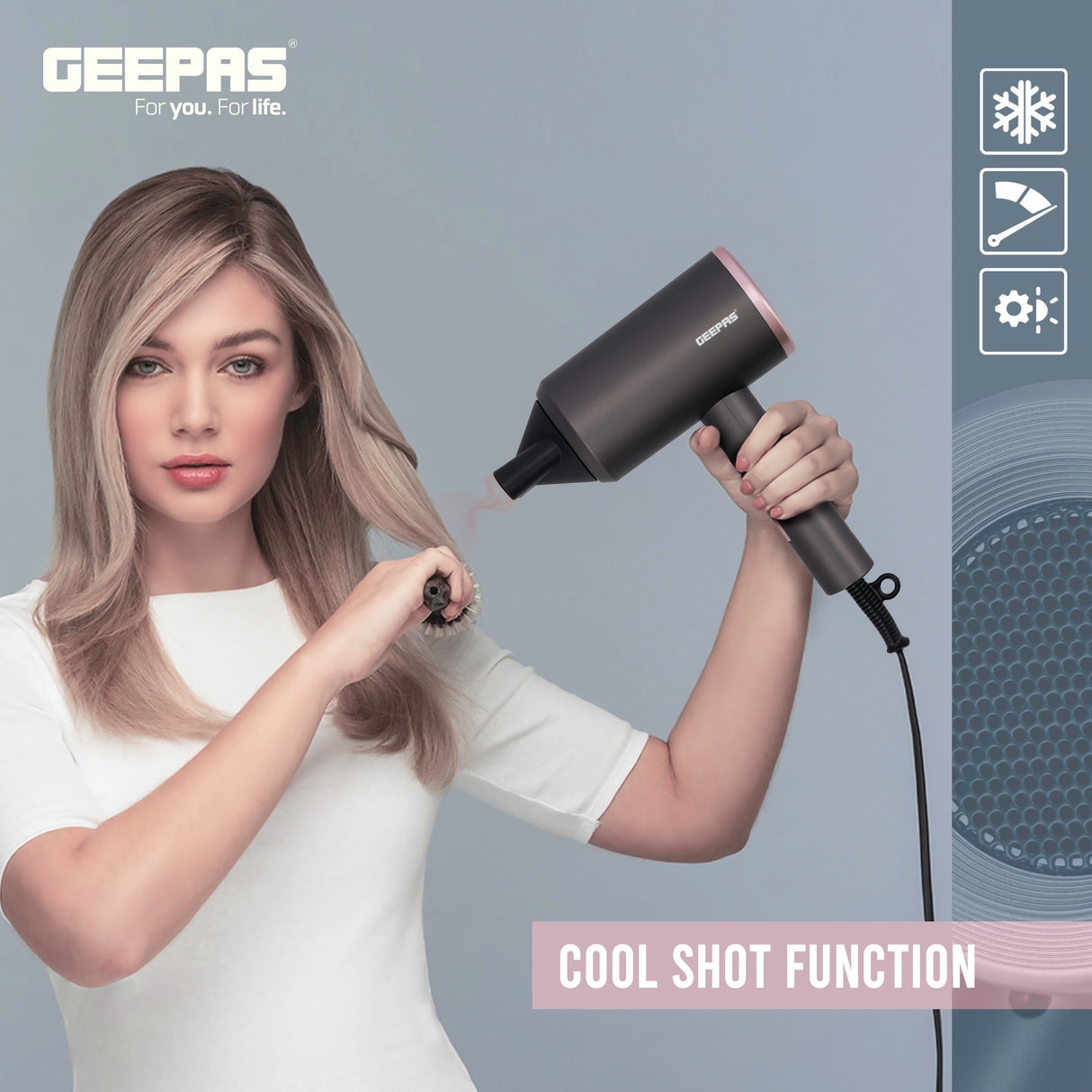Geepas Hair Dryer, 1800W Cool Shot Function Dryer, GH86061 |  Portable Elegant Hair Dryer for Frizz Free Styling | Durable and Lightweight | 2 Speed and 2 Heat Settings
