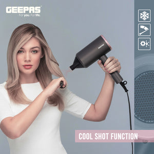 Geepas Hair Dryer, 1800W Cool Shot Function Dryer, GH86061 |  Portable Elegant Hair Dryer for Frizz Free Styling | Durable and Lightweight | 2 Speed and 2 Heat Settings