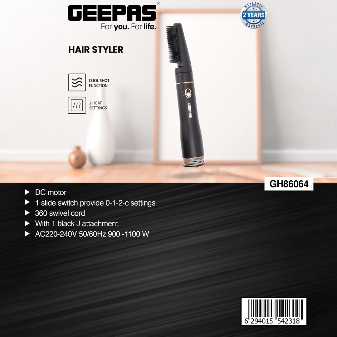 Geepas Hair Styler| GH86064|Hair Styler for Men and Women| Cool Shot Function|Two Heat Settings| Built-In Comb|Perfect for Salon and  Home Styling|Black, 2 Years Warranty