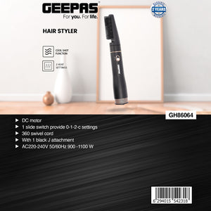 Geepas Hair Styler| GH86064|Hair Styler for Men and Women| Cool Shot Function|Two Heat Settings| Built-In Comb|Perfect for Salon and  Home Styling|Black, 2 Years Warranty