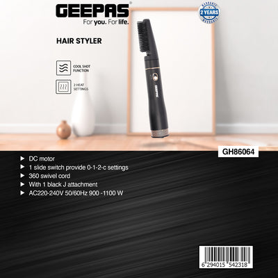 Geepas Hair Styler| GH86064|Hair Styler for Men and Women| Cool Shot Function|Two Heat Settings| Built-In Comb|Perfect for Salon and  Home Styling|Black, 2 Years Warranty
