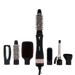 Geepas 8-IN-1 Hair Styler- GH86070| 2 Speed and 7 Attachments| 360-Degree Swivel Cord with Detachable Key|  7 Interchangeable Heads| 2 Years Warranty, Black and Gold
