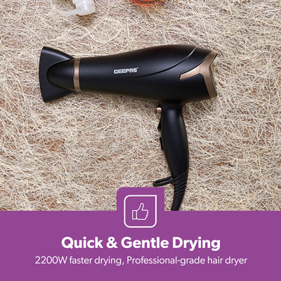 Geepas GH8643 2200W Powerful Hair Dryer - 2-Speed & 3 Temperature Settings | Cool Shot Function For Frizz Free Shine  Detachable Cap- 2 Years Warranty