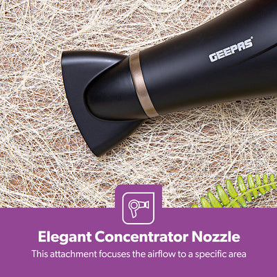 Geepas GH8643 2200W Powerful Hair Dryer - 2-Speed & 3 Temperature Settings | Cool Shot Function For Frizz Free Shine  Detachable Cap- 2 Years Warranty