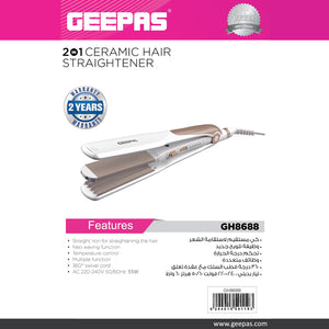 Geepas GH8688 2-in-1 Ceramic Hair Straightener | Straight & Wave Function| Adjustable Temperature Control| 360° Swivel Cord| Dual Function Styling Tool| 2 Years Warranty