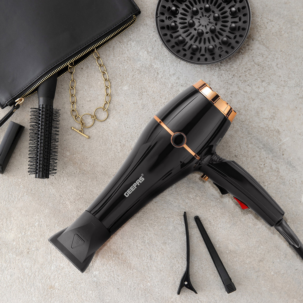 Geepas 2200W Hair Dryer GHD86069 | 2 Speed & 3 Heat Settings, Cool Shot Function, Long Life AC Motor, Includes Nozzle & Diffuser, Salon & Home Styling, 2Year Warranty