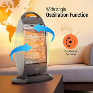 Geepas GHH9107 1200W Halogen Heater | 3 Heat Settings | Tip-Over Safety Protection | Instant Heating | Energy Efficient | Compact & Portable Design | 2 Years Warranty