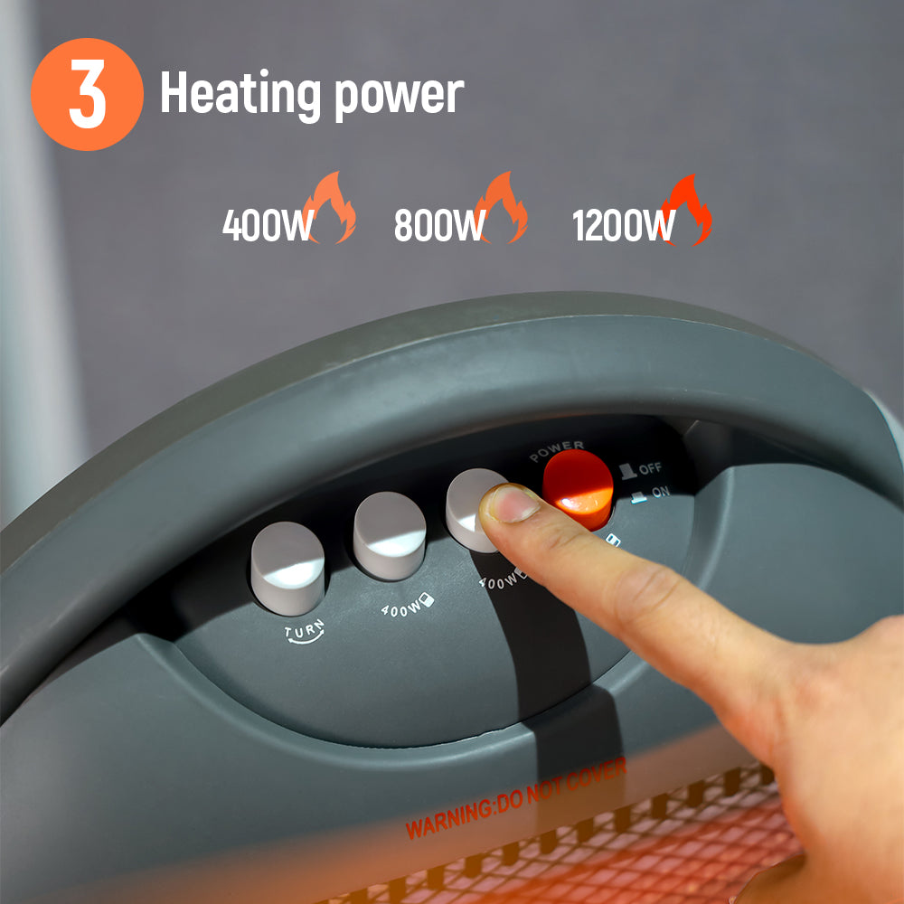 Geepas GHH9107 1200W Halogen Heater | 3 Heat Settings | Tip-Over Safety Protection | Instant Heating | Energy Efficient | Compact & Portable Design | 2 Years Warranty
