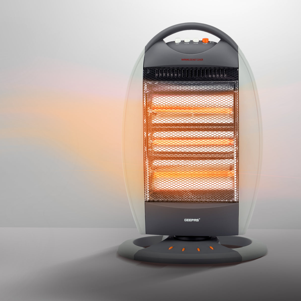 Geepas GHH9107 1200W Halogen Heater | 3 Heat Settings | Tip-Over Safety Protection | Instant Heating | Energy Efficient | Compact & Portable Design | 2 Years Warranty