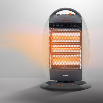 Geepas GHH9107 1200W Halogen Heater | 3 Heat Settings | Tip-Over Safety Protection | Instant Heating | Energy Efficient | Compact & Portable Design | 2 Years Warranty