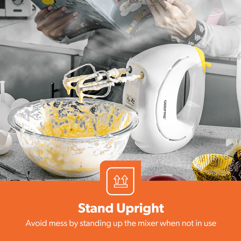 Geepas Hand Mixer GHM43012 | 150W  Hand Mixer | 7 Speed Settings| Turbo Function| Stainless Steel Beaters| Lightweight Design| Easy to Use & Clean| 2 Years Warranty