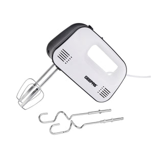Geepas Hand Mixer- GHM43030/ 150 W, 3 Speed Control, Eject Button and Overheat Protection/ Includes 2 Attachments, Hooks and Beater/ Black and White, 2 Years Warranty