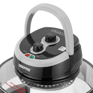 Geepas GHO34048UK Turbo Halogen Oven | 12L Expandable to 17L, 1200-1400W | Oil-Free Multifunction Cooker |  60-Minute Timer & Adjustable Temperature Control | Easy To Use