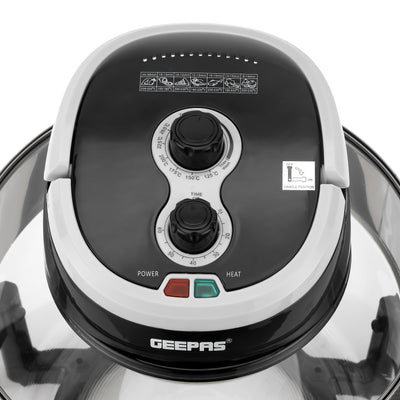 Geepas GHO34048UK Turbo Halogen Oven | 12L Expandable to 17L, 1200-1400W | Oil-Free Multifunction Cooker |  60-Minute Timer & Adjustable Temperature Control | Easy To Use