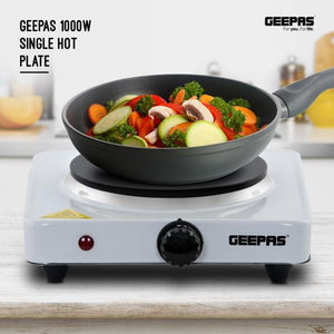 Geepas Electric Single Hot Plate GHP32011 |1000W Portable Cooker with Adjustable Thermostat| Durable Die-Cast Iron Heating Element| Overheat Protection| 2 Years Warranty