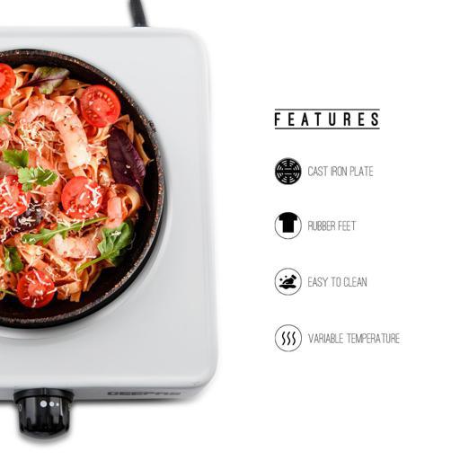 Geepas Electric Single Hot Plate GHP32011 |1000W Portable Cooker with Adjustable Thermostat| Durable Die-Cast Iron Heating Element| Overheat Protection| 2 Years Warranty