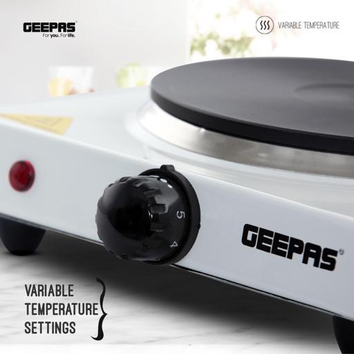 Geepas Electric Single Hot Plate GHP32011 |1000W Portable Cooker with Adjustable Thermostat| Durable Die-Cast Iron Heating Element| Overheat Protection| 2 Years Warranty